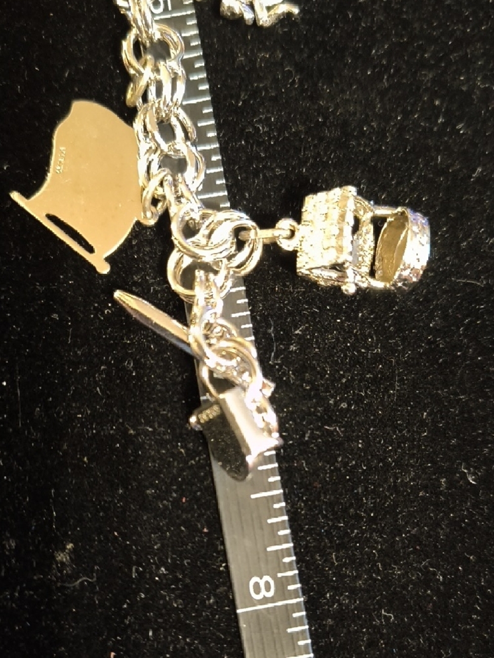 Sterling Silver Charm Bracelet with Enamel American Flag And Lady Bug - Picture 8 of 8